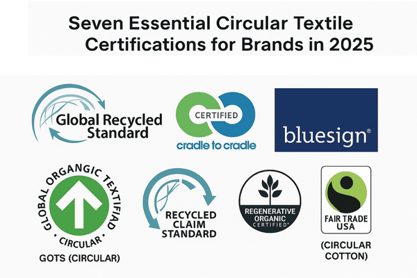 Seven essential [circular textile certifications](https://trellis.net/article/14-training-resources-designing-circularity-business-models-and-products/)[^2] for brands in 2025 include GRS, Cradle to Cradle, bluesign, GOTS (Circular), RCS, ROC (Textile Pilot), and Fair Trade USA (Circular Cotton)