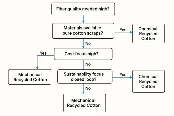 Decision matrix flowchart for choosing recycled cotton type