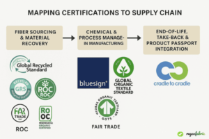 Flowchart showing supply chain stages and relevant certifications