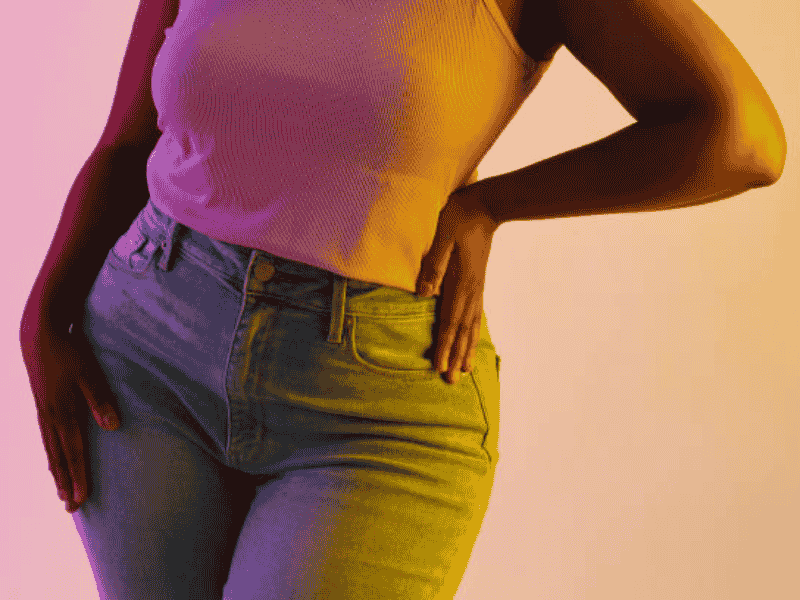 Person wearing stretch denim jeans