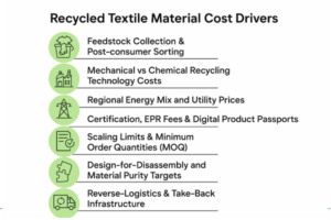 Infographic showing different stages of textile recycling with costs