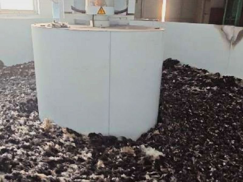 Shredded cotton fibers in a recycling facility